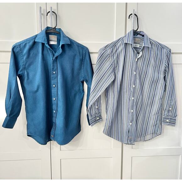 Thomas Dean Boys Shirt Sz S 8 Button Down Long Sleeve SET 2 Striped / Print TD - Picture 5 of 14